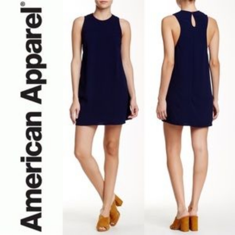 American Apparel Navy Blue Sleeveless Shift Dress, Size Medium